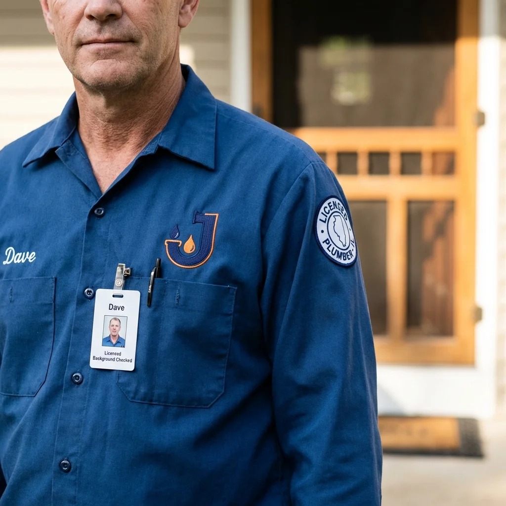 Licensed plumber showing ID badge in Mills, WY