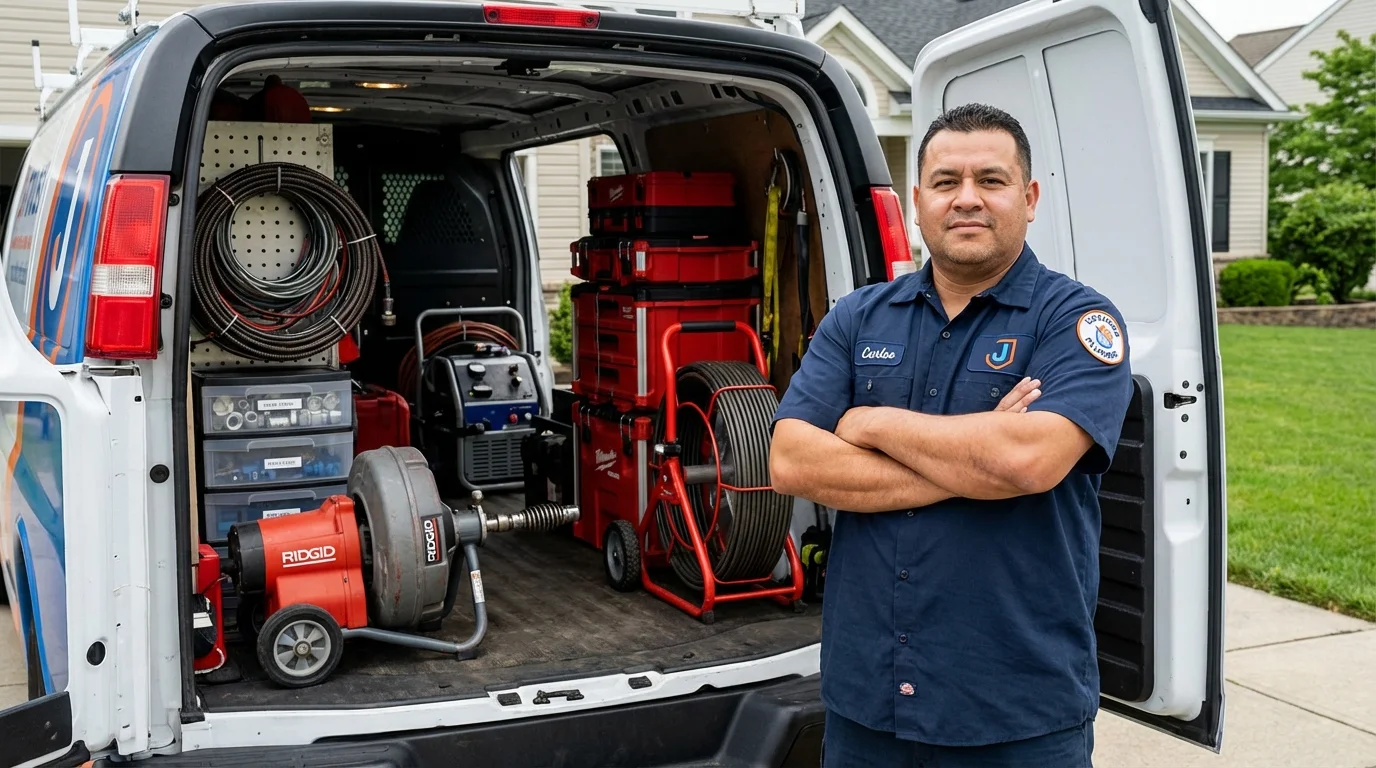 Professional drain cleaning equipment and Johns Plumbing LLC plumber in Mills
