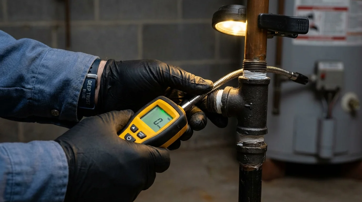 Gas leak detection with electronic sniffer by Johns Plumbing LLC in Mills