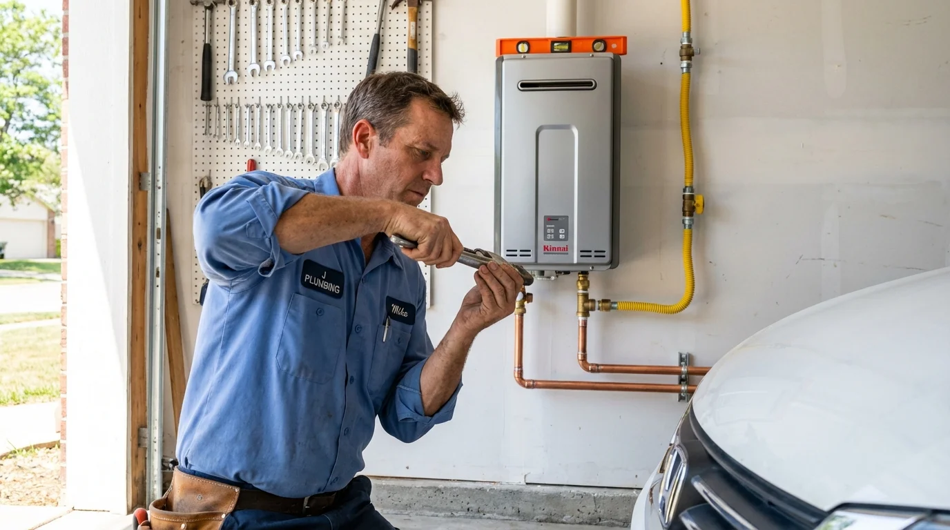 Tankless water heater installation by a Johns Plumbing LLC plumber in Mills